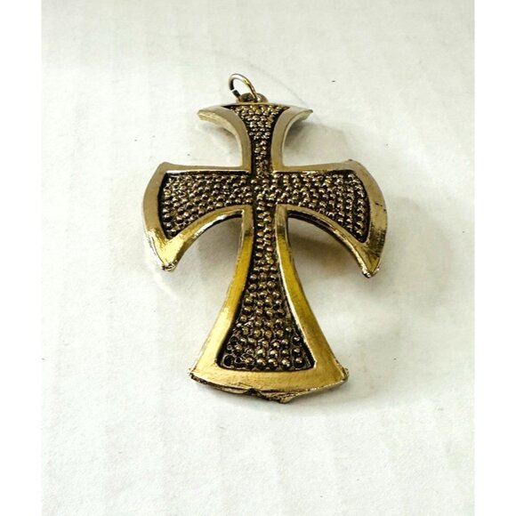 Vintage Maltese Templar Cross Pendant Gold-tone Metal Textured 3x1 3/4” - Picture 4 of 10